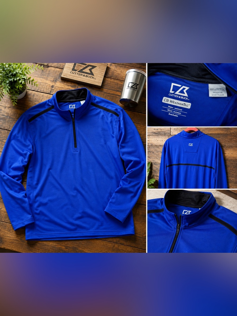 Cutter & Buck Men’s Royal Blue 1/4-Zip Lightweight Pullover with Black Trim